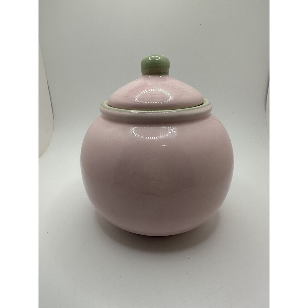 Nantucket Home Pink Hydrangea Pattern Glass Sugar Bowl With Lid Storage Jar - Picture 6 of 9